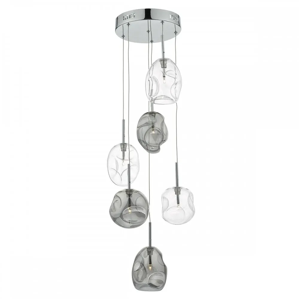 6 Light Cluster Pendant Ceiling Light - Smoked Glass