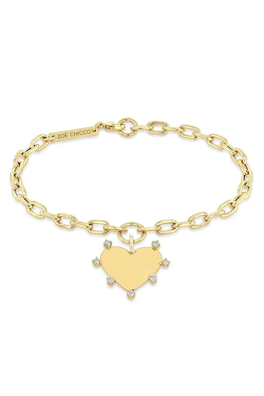 7 Prong Diamond Heart Charm Bracelet