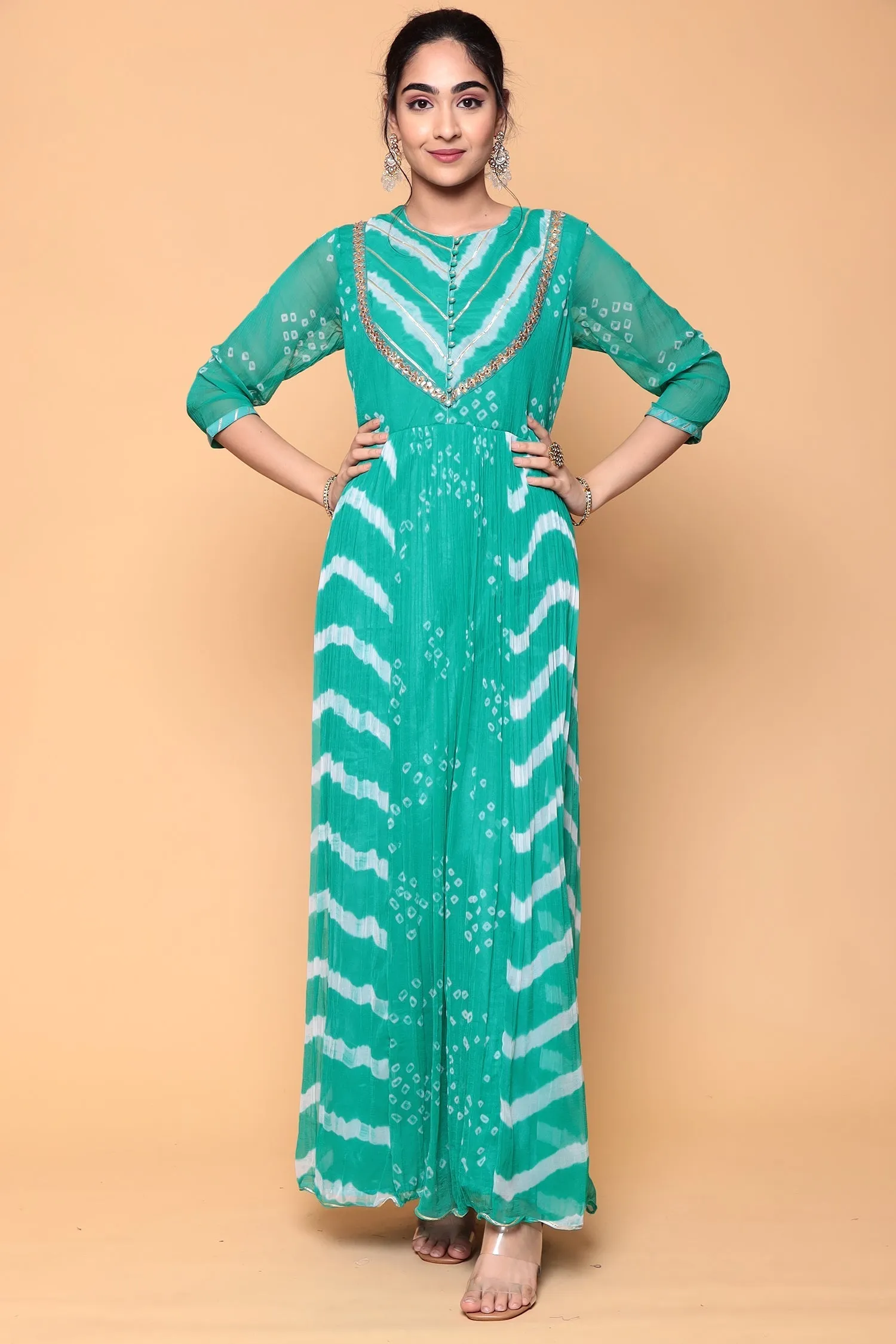 Bandhej Georgette Kurta Stitched with Gota work.