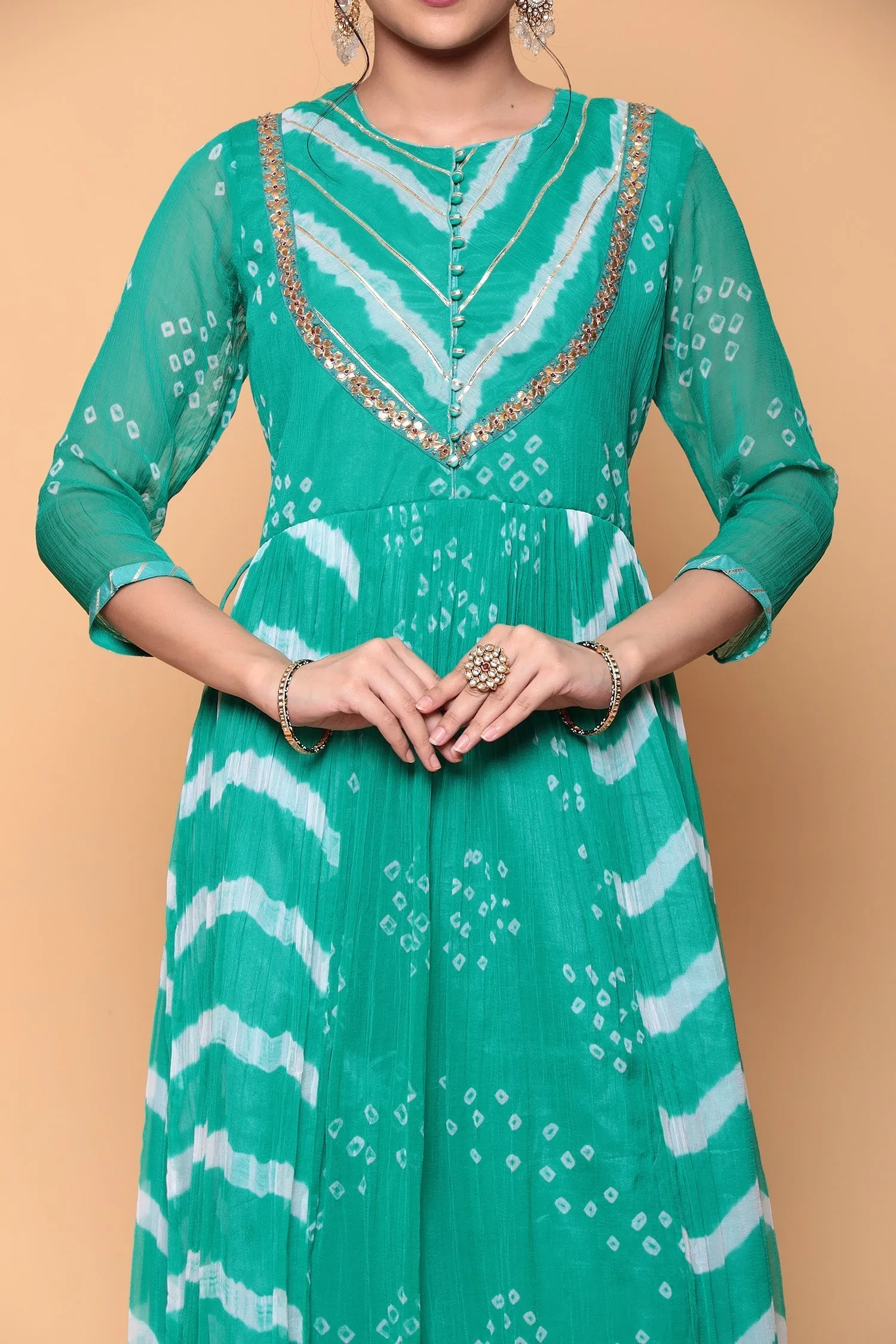 Bandhej Georgette Kurta Stitched with Gota work.