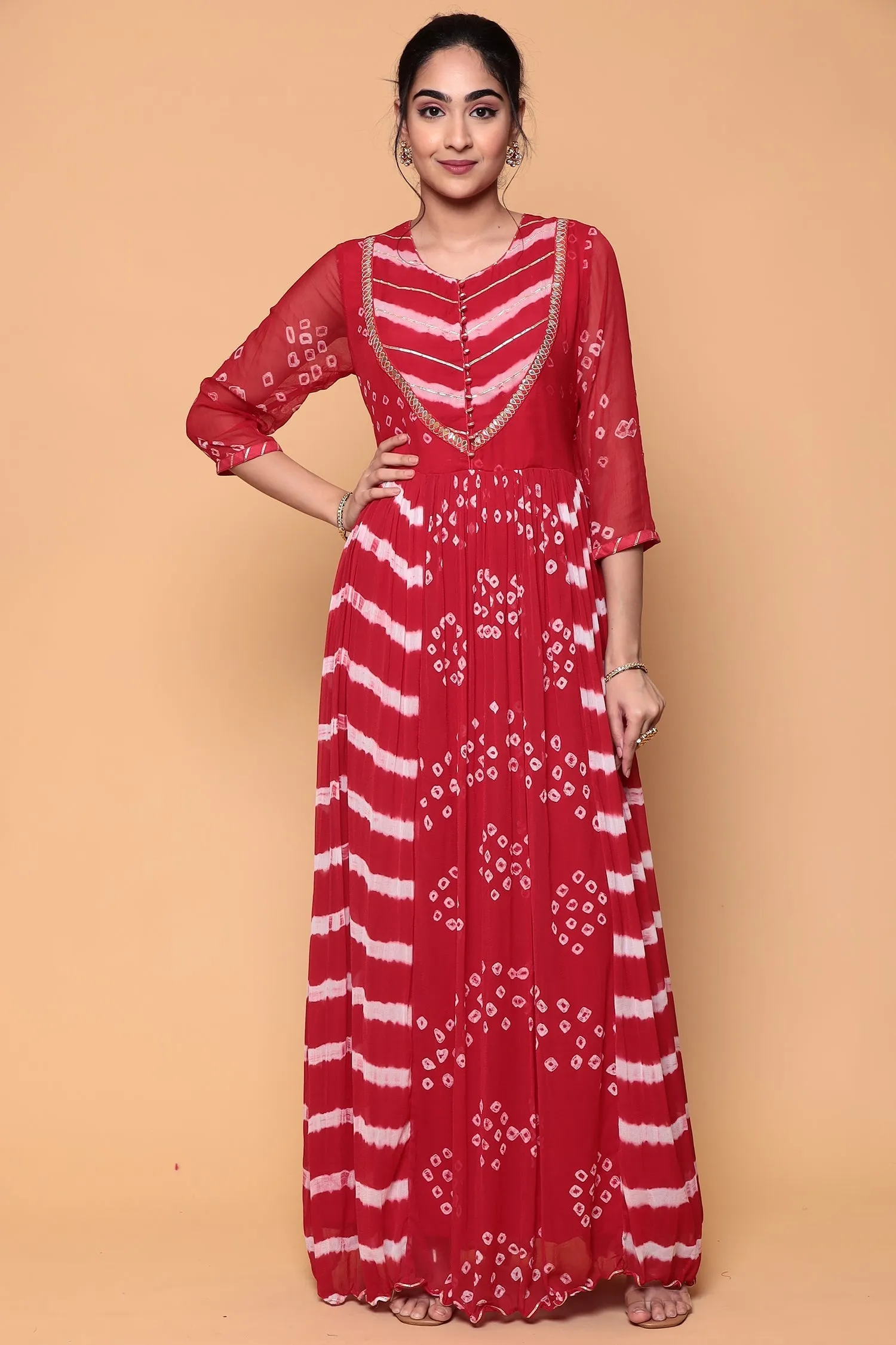 Bandhej Georgette Kurta Stitched with Gota work.