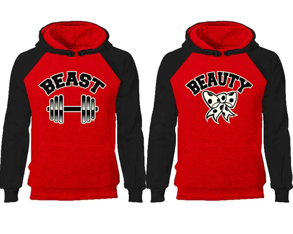 Beast and Beauty Couple Matching Raglan Hoodies,Design Contrast Hoodies