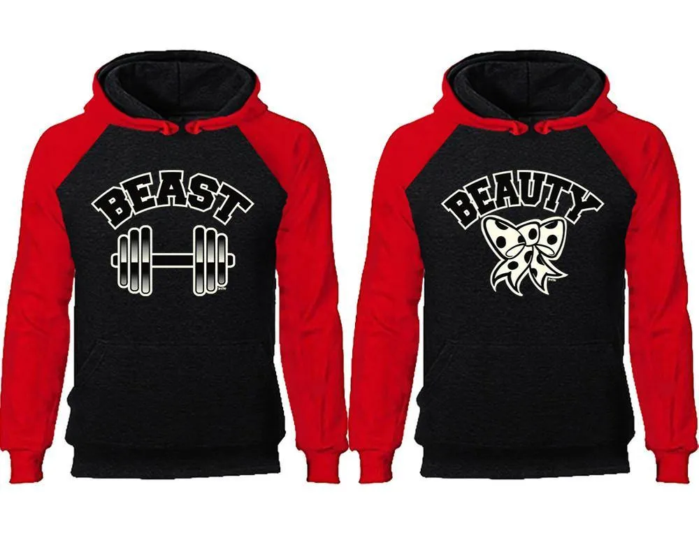 Beast and Beauty Couple Matching Raglan Hoodies,Design Contrast Hoodies