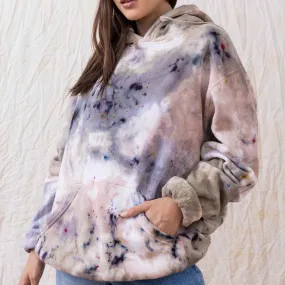 Beige grunge unisex tie dye hoodie super soft cotton fleece hooded sweater