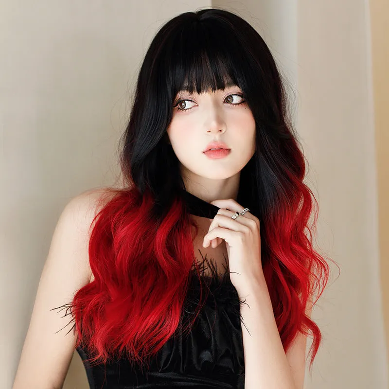 black red long curly hair wig KF81049