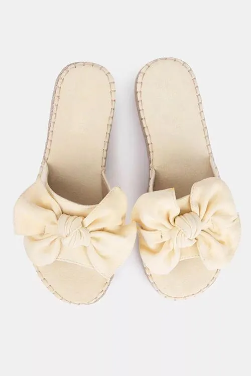 Bow Straw Platform Slippers