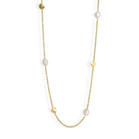 Coin and flat pearl delicate station necklace