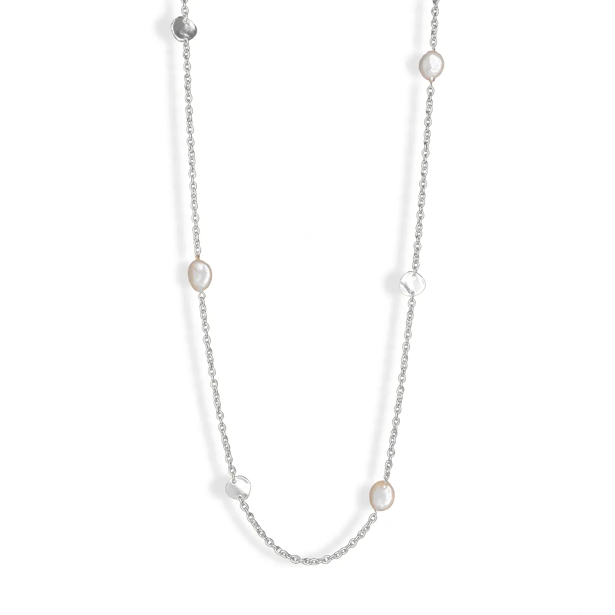 Coin and flat pearl delicate station necklace