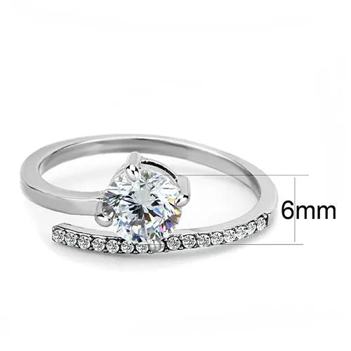 DA039 High polished (no plating) Stainless Steel Ring with AAA Grade CZ in Clear