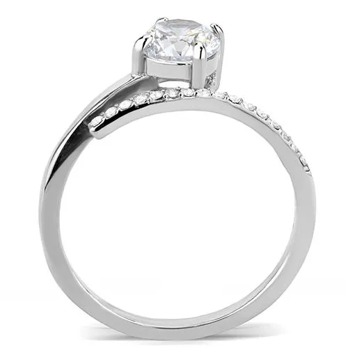 DA039 High polished (no plating) Stainless Steel Ring with AAA Grade CZ in Clear