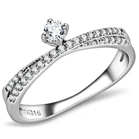 DA153 High polished (no plating) Stainless Steel Ring with AAA Grade CZ in Clear