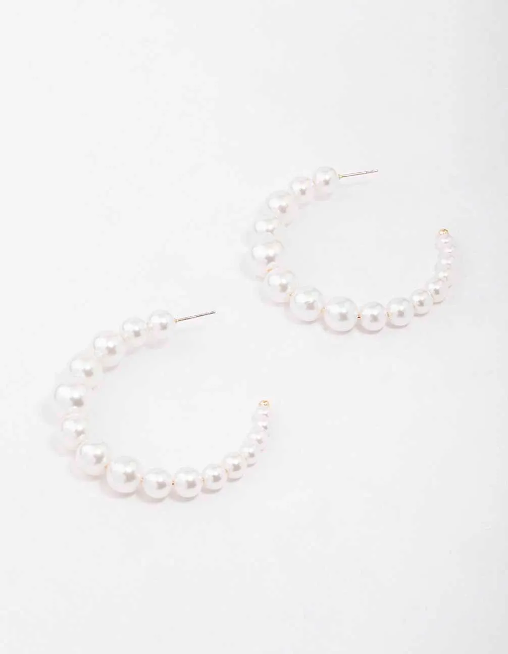 Gold Medium Pearl Hoop Earrings