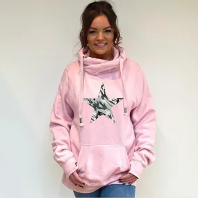 Luxury Cowl Neck Camo Star  Hoodie - Pink