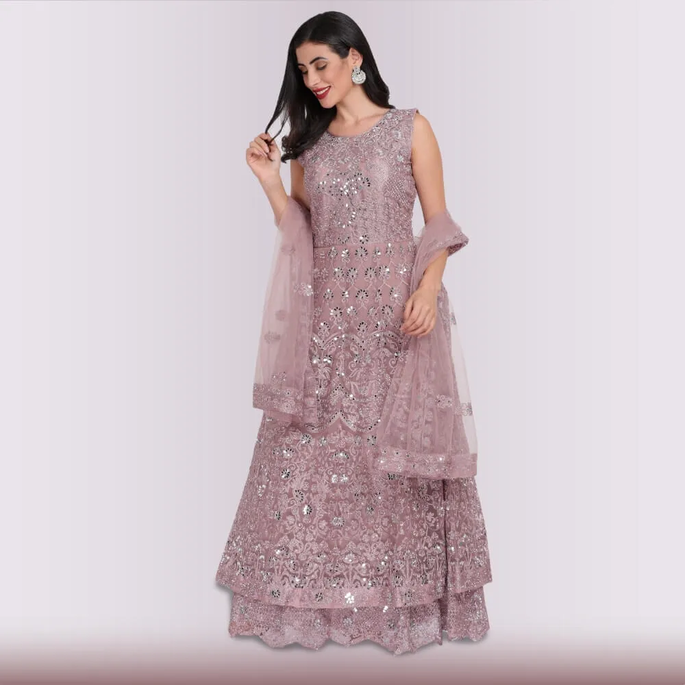 Mirror Work Gown Dress - Mauve