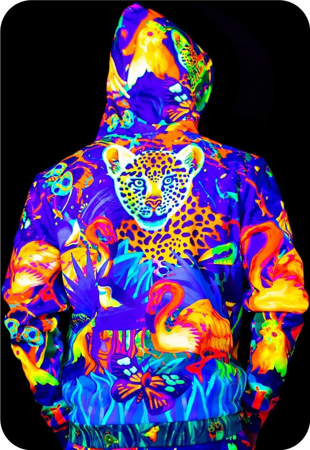 Neon Zip Hoodie Glow in The Blacklight Lion Jungle