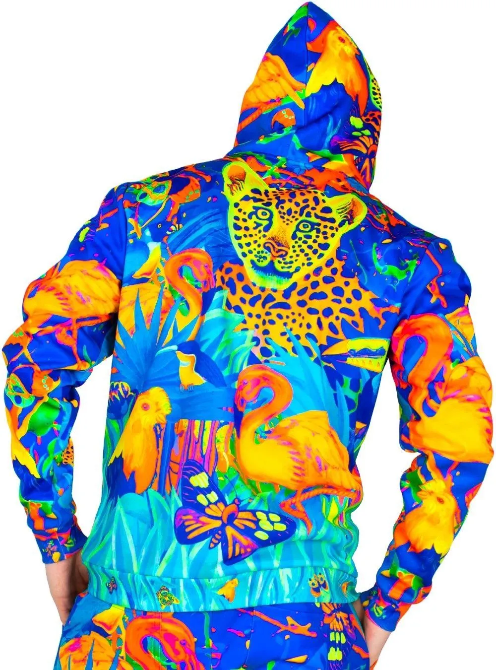 Neon Zip Hoodie Glow in The Blacklight Lion Jungle