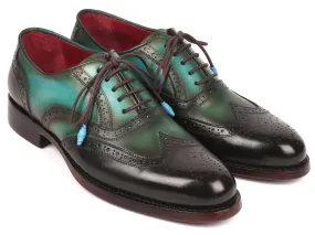 Paul Parkman Brown & Green Wingtip Oxfords Goodyear Welted (ID#027-BRWGRN)