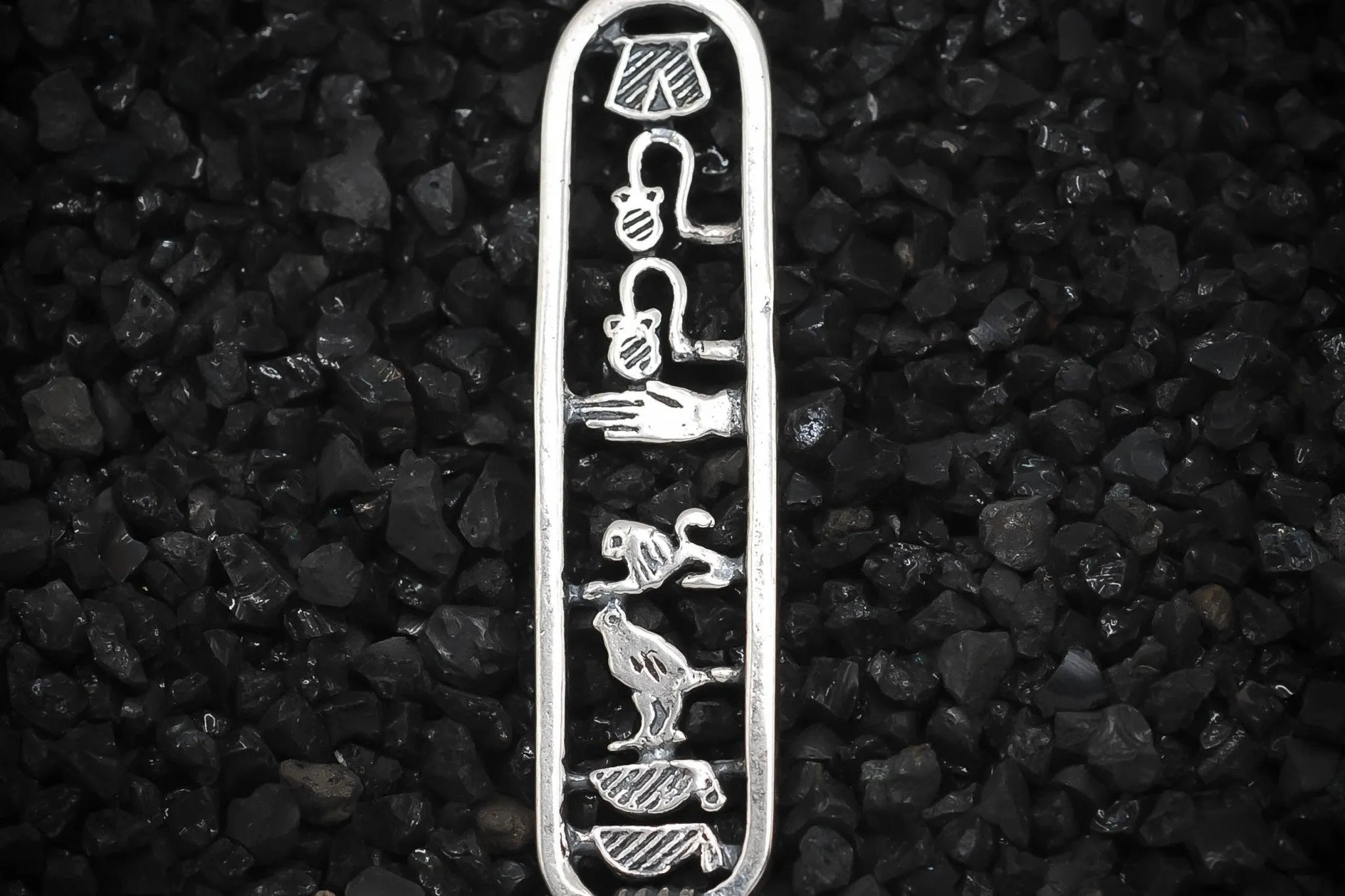 "Good Luck" Cartouche Hieroglyph Ancient Egyptian Charm | 925 Sterling Silver, Oxidized or 18K Gold Plated | Jewelry Making Pendant