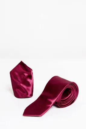 STANLEY - Satin Tie and Pocket Square Set In Wine