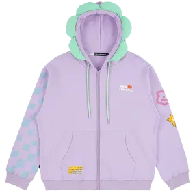 TAKA Original Fun Growing lilac full zipper color block daisy flower hoodie