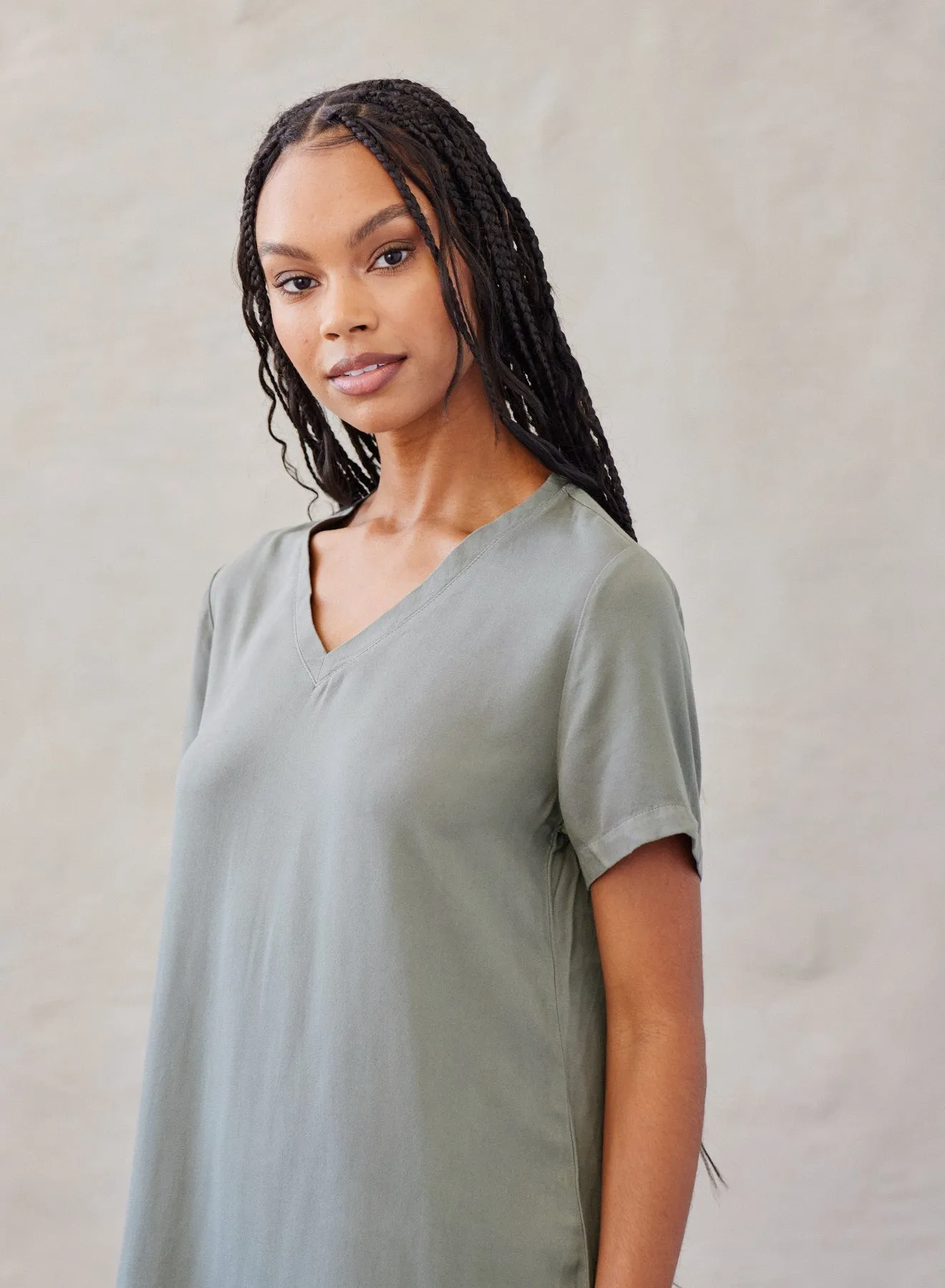 V-Neck Tee Dress - Soft Army