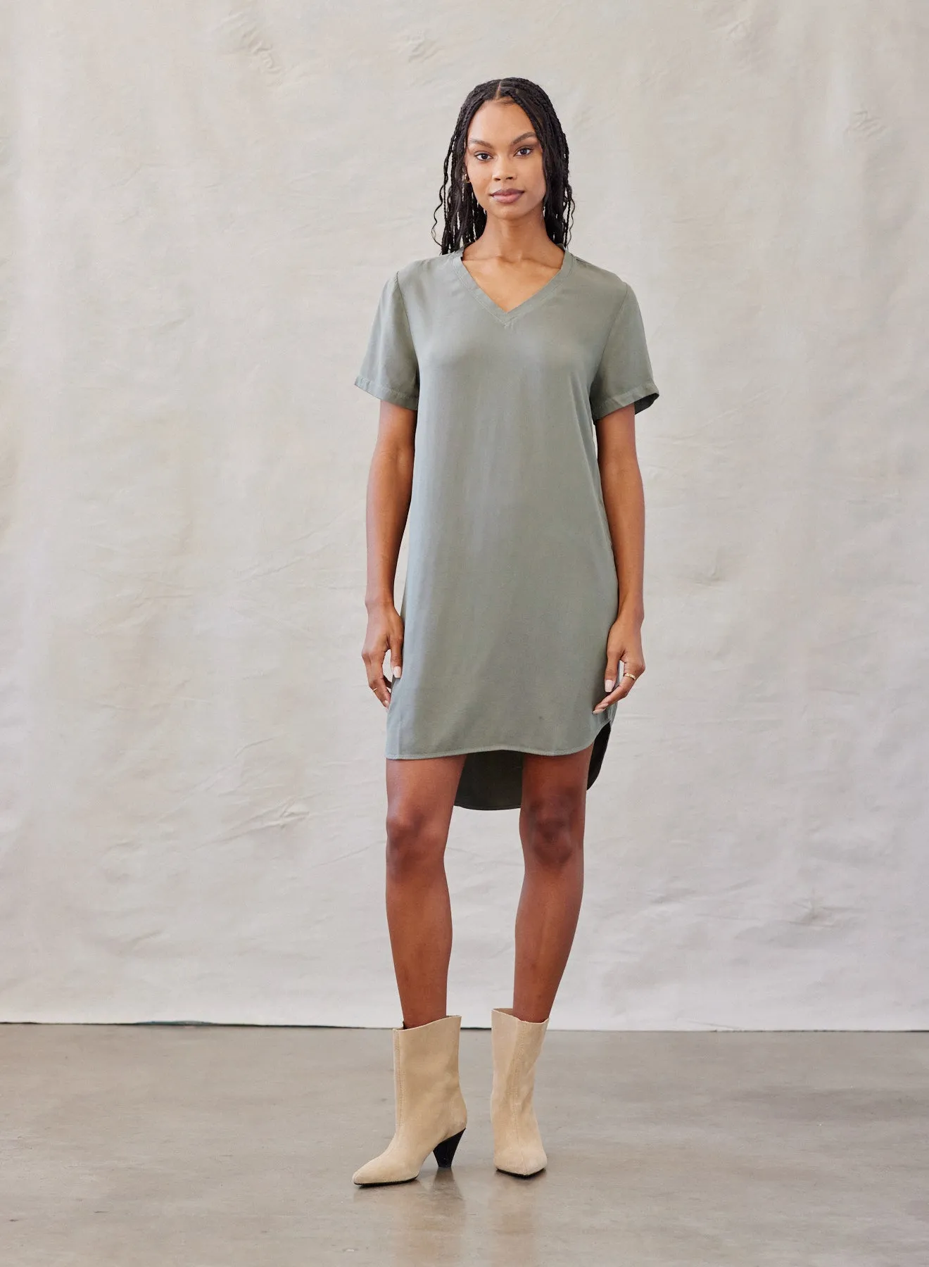 V-Neck Tee Dress - Soft Army